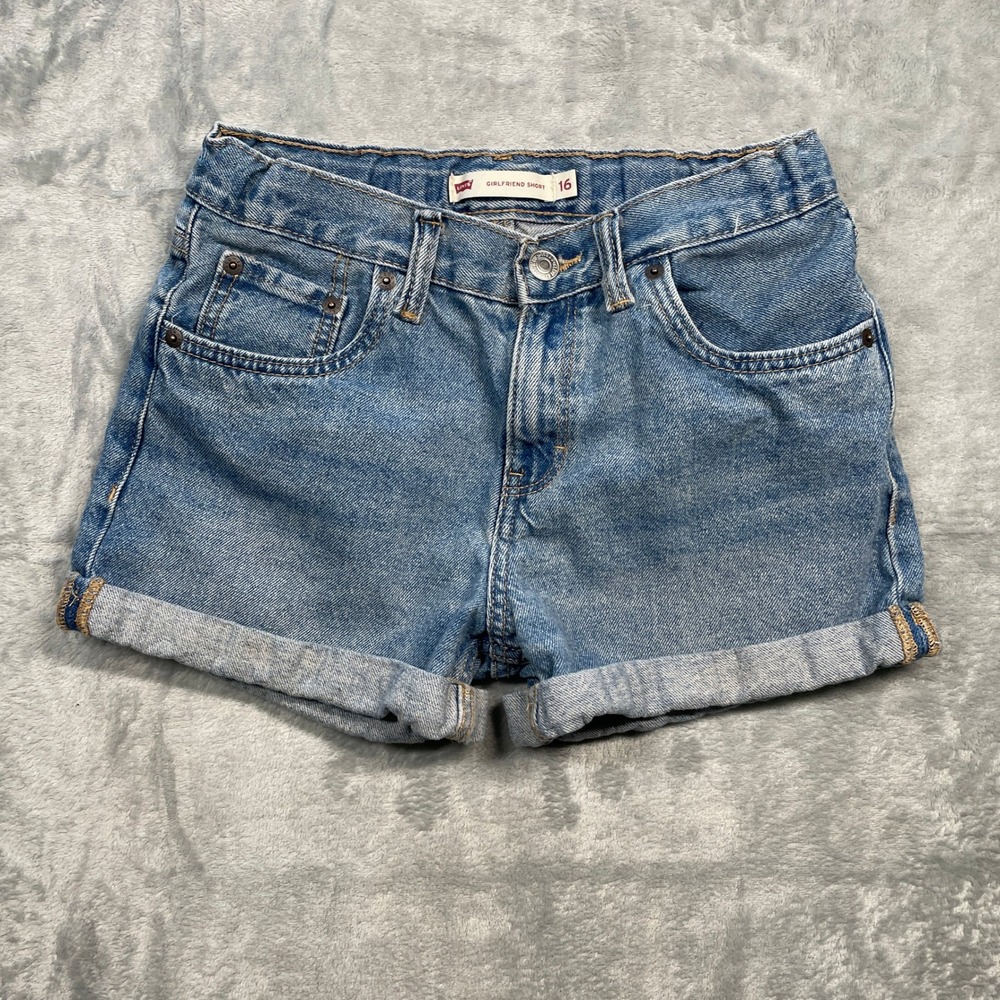 Levi's Kids Girlfriend Short Denim Jeans Cuffed Rolled Blue Size 16